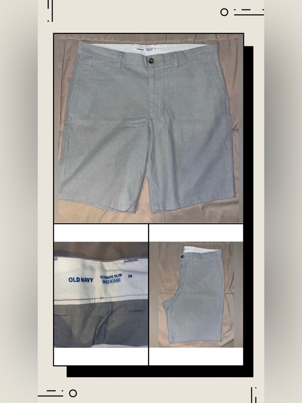 Men’s Size 38 Old Navy Ultimate Slim Dressy Grey Chino Shorts With Built-In Flex